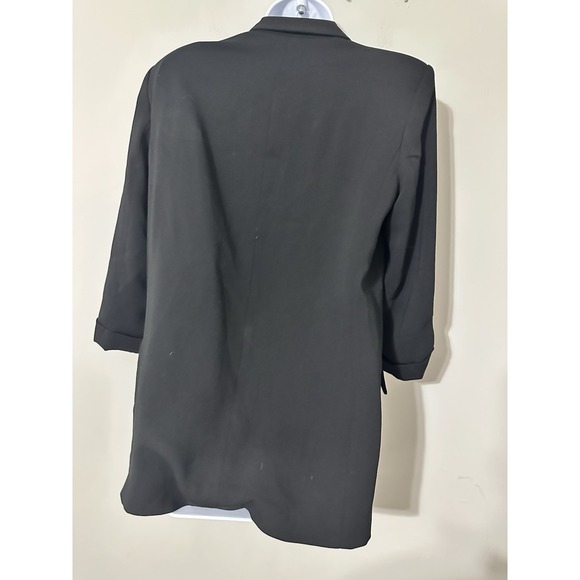 Zara Black Open Front Blazer Jacket Padded Shoulder 3/4 Roll-Tab Sleeve Size S - Picture 4 of 6